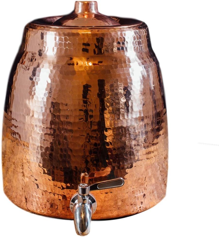 Niagara Water Dispenser | 100% Pure Copper, Heavy Gauge Water Container, Hand Hammered | 2+ Gallon Capacity, Fits 2–5 Gallon Jugs | Lid & Stainless Steel Spigot Included