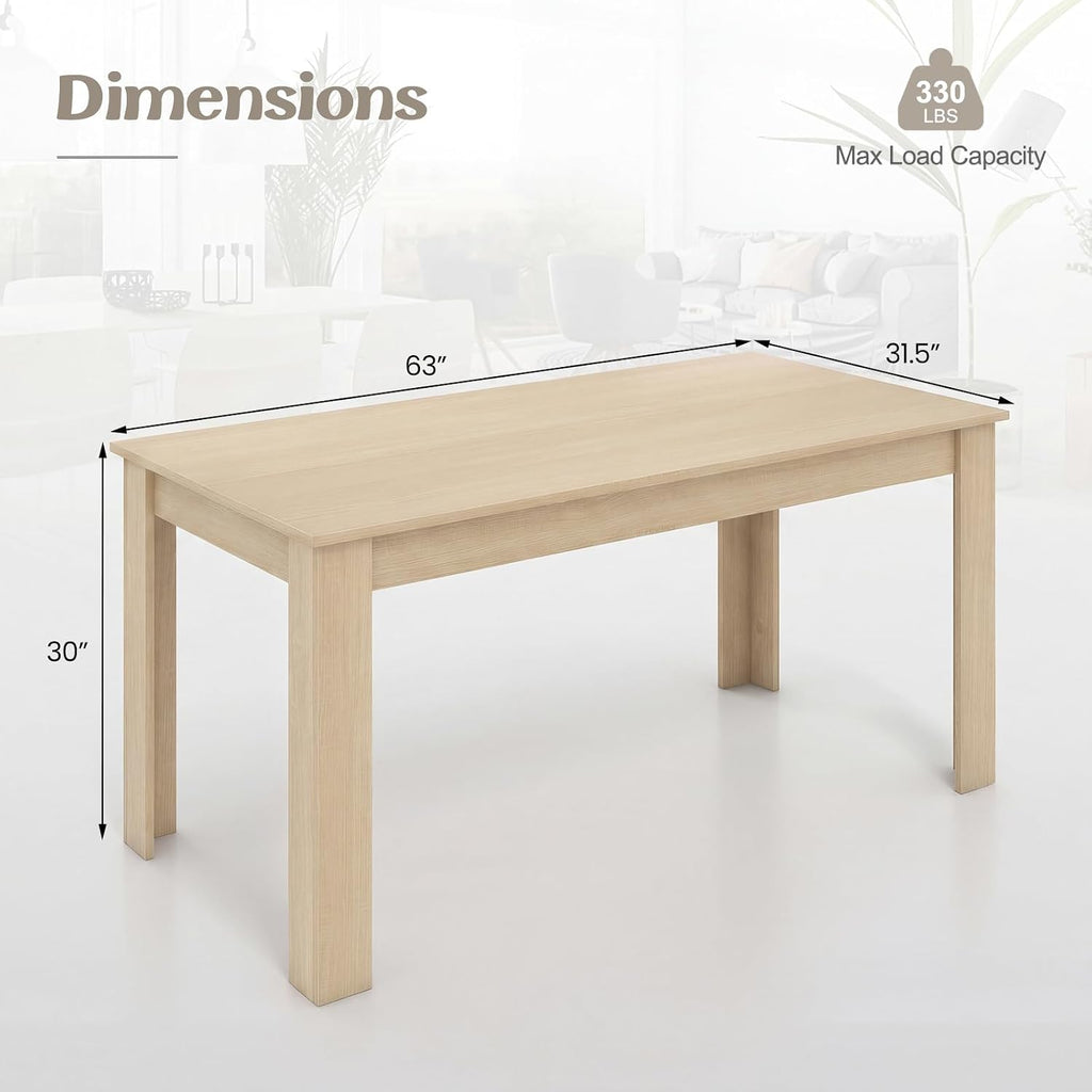 Dining Table for 4-6, 63" L Large Farmhouse Kitchen Table, Wooden Rectangular Dinner Table for Living Dining Room, Home Office, Dinette, 330LBS Capacity, Natural