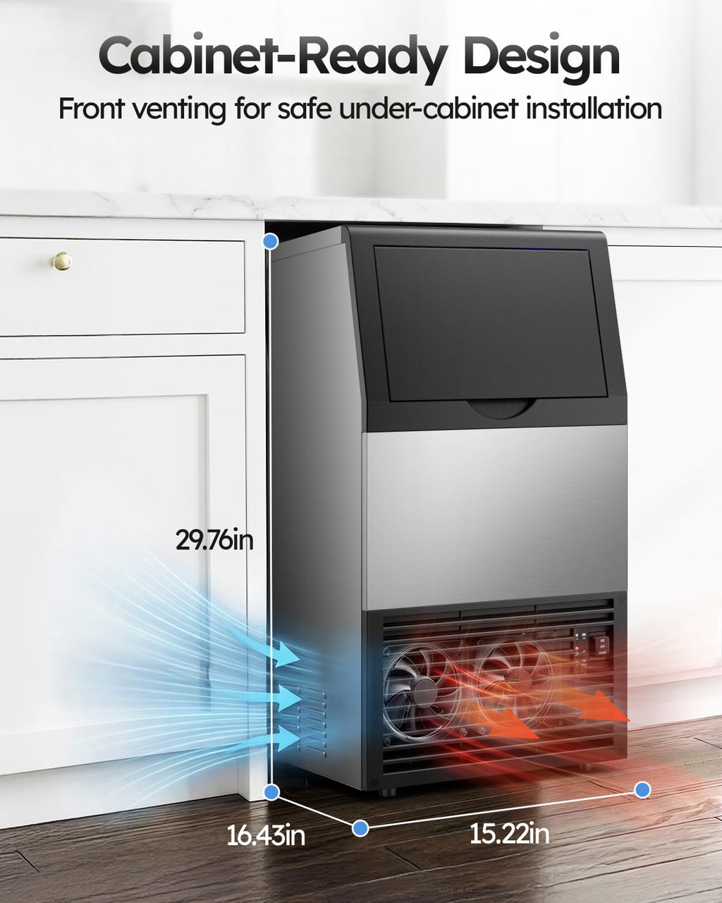 Commercial Ice Maker Machine, 100lbs/24H with 33lbs Ice Storage Under Counter Ice Machine, Stainless Steel Built-in Freestanding Ice Maker Self-Cleaning for Home Bar
