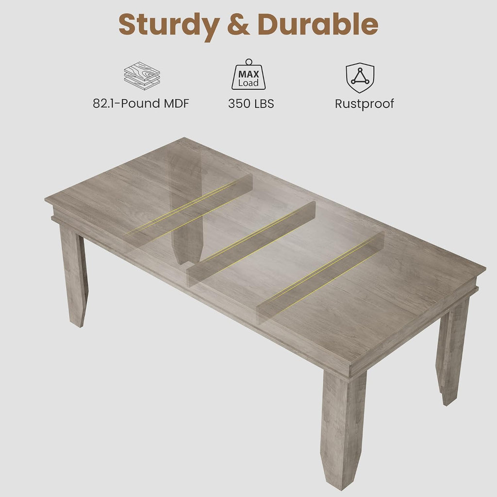Farmhouse Dining Table for 6-8 People, 71 in Long Kitchen Tables with Wooden Sturdy Frame, 6 ft Large Rectangular Dinner Table for Dining Room, Kitchen, Grey, 71" Non-extendable