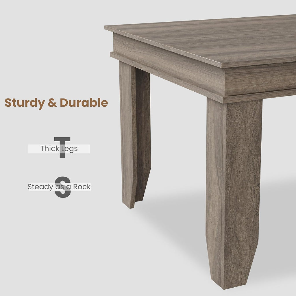 Farmhouse Dining Table for 6-8 People, 71 in Long Kitchen Tables with Wooden Sturdy Frame, 6 ft Large Rectangular Dinner Table for Dining Room, Kitchen, Grey Walnut, 71" Non-extendable