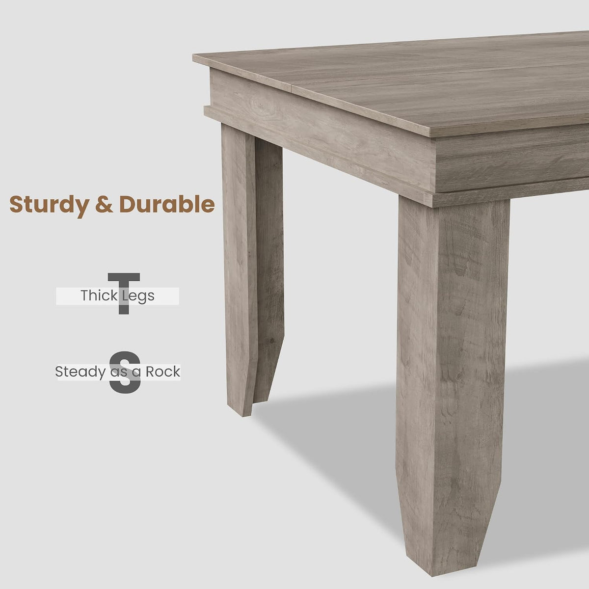 Farmhouse Dining Table for 6-8 People, 71 in Long Kitchen Tables with Wooden Sturdy Frame, 6 ft Large Rectangular Dinner Table for Dining Room, Kitchen, Grey, 71" Non-extendable