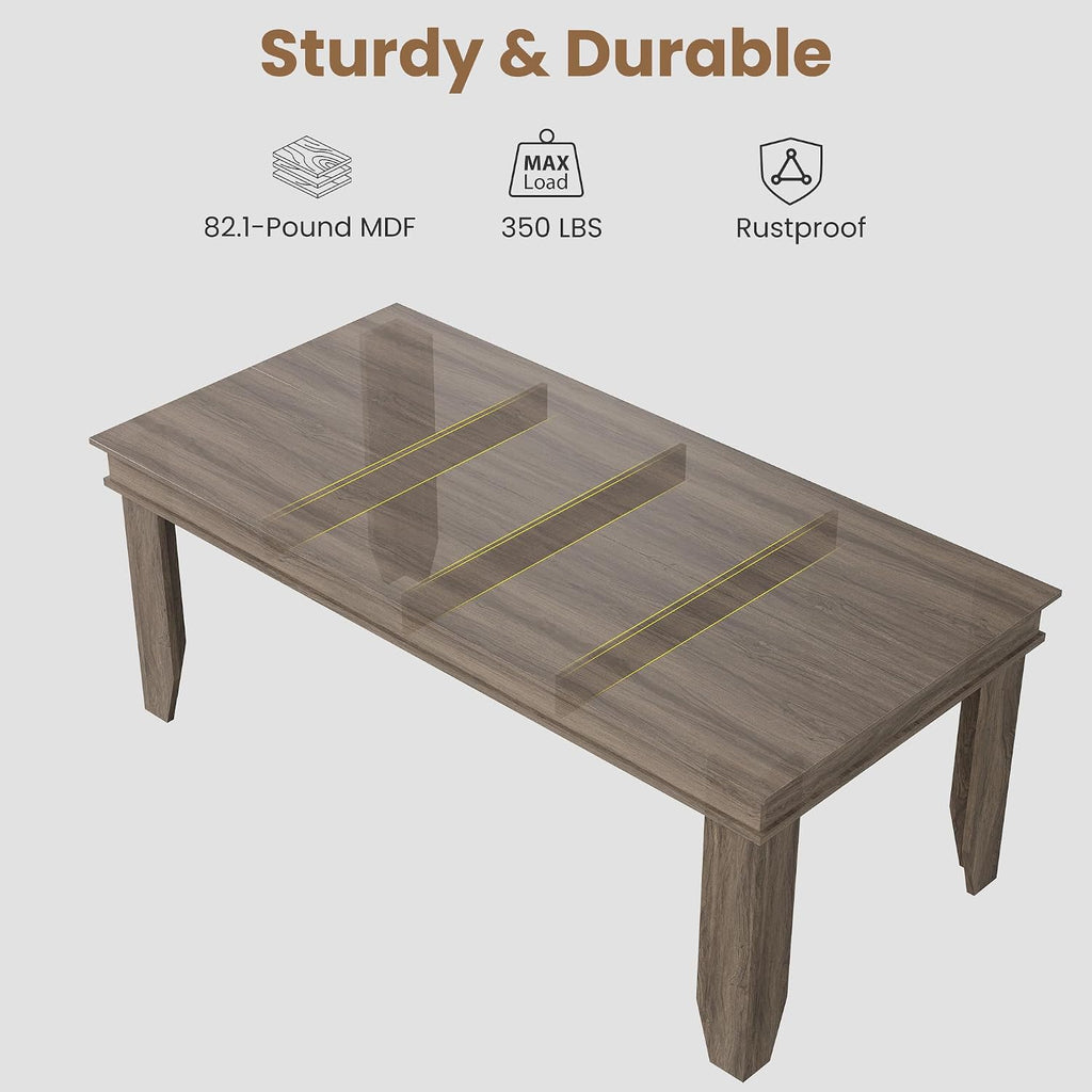 Farmhouse Dining Table for 6-8 People, 71 in Long Kitchen Tables with Wooden Sturdy Frame, 6 ft Large Rectangular Dinner Table for Dining Room, Kitchen, Grey Walnut, 71" Non-extendable