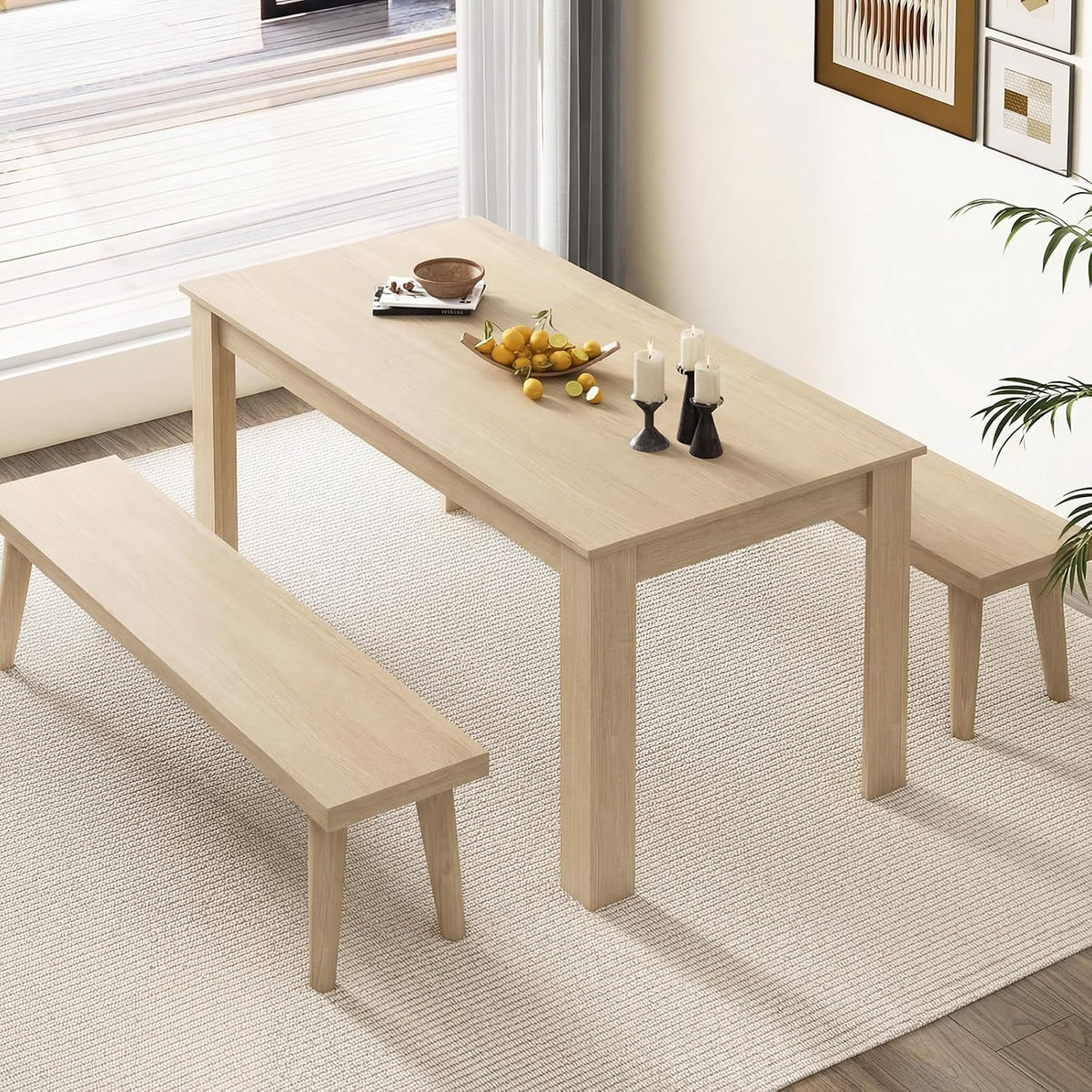 Dining Table for 4-6, 63" L Large Farmhouse Kitchen Table, Wooden Rectangular Dinner Table for Living Dining Room, Home Office, Dinette, 330LBS Capacity, Natural