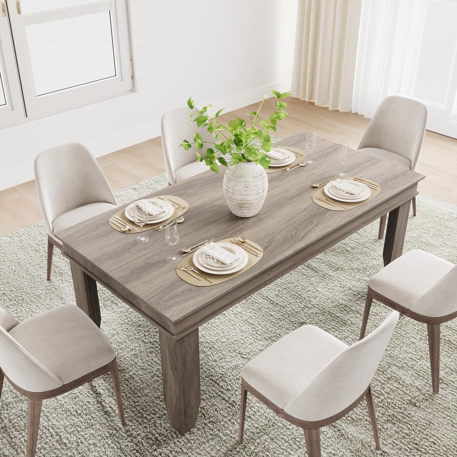 Farmhouse Dining Table for 6-8 People, 71 in Long Kitchen Tables with Wooden Sturdy Frame, 6 ft Large Rectangular Dinner Table for Dining Room, Kitchen, Grey Walnut, 71" Non-extendable