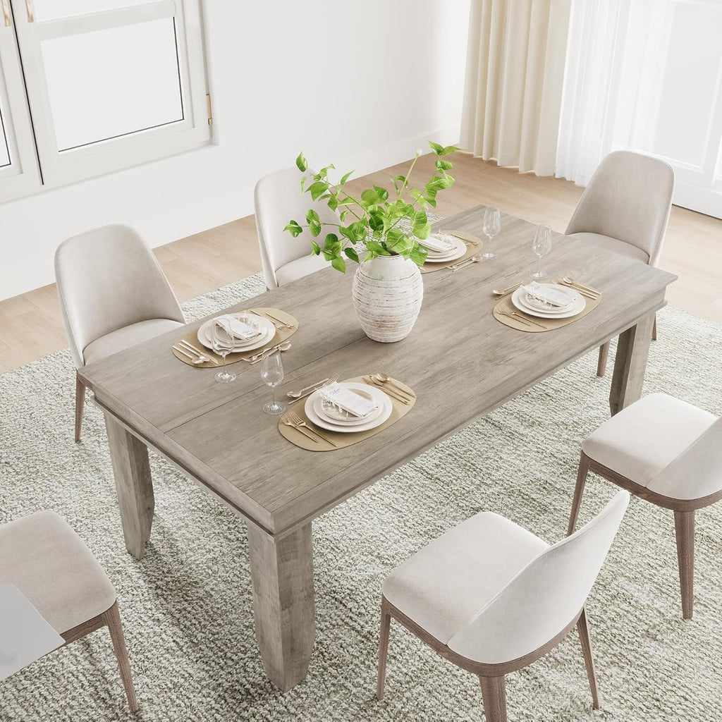 Farmhouse Dining Table for 6-8 People, 71 in Long Kitchen Tables with Wooden Sturdy Frame, 6 ft Large Rectangular Dinner Table for Dining Room, Kitchen, Grey, 71" Non-extendable