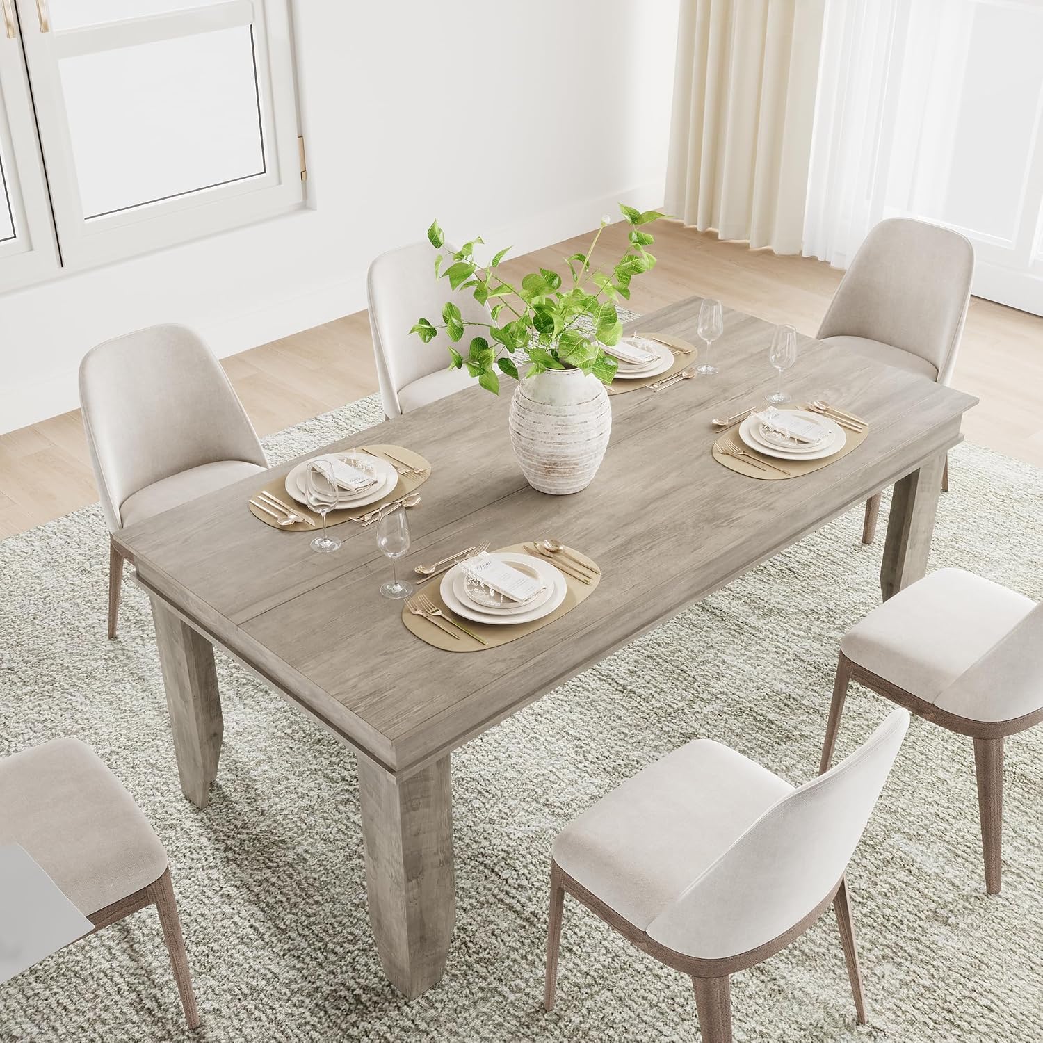Farmhouse Dining Table for 6-8 People, 71 in Long Kitchen Tables with Wooden Sturdy Frame, 6 ft Large Rectangular Dinner Table for Dining Room, Kitchen, Grey, 71" Non-extendable