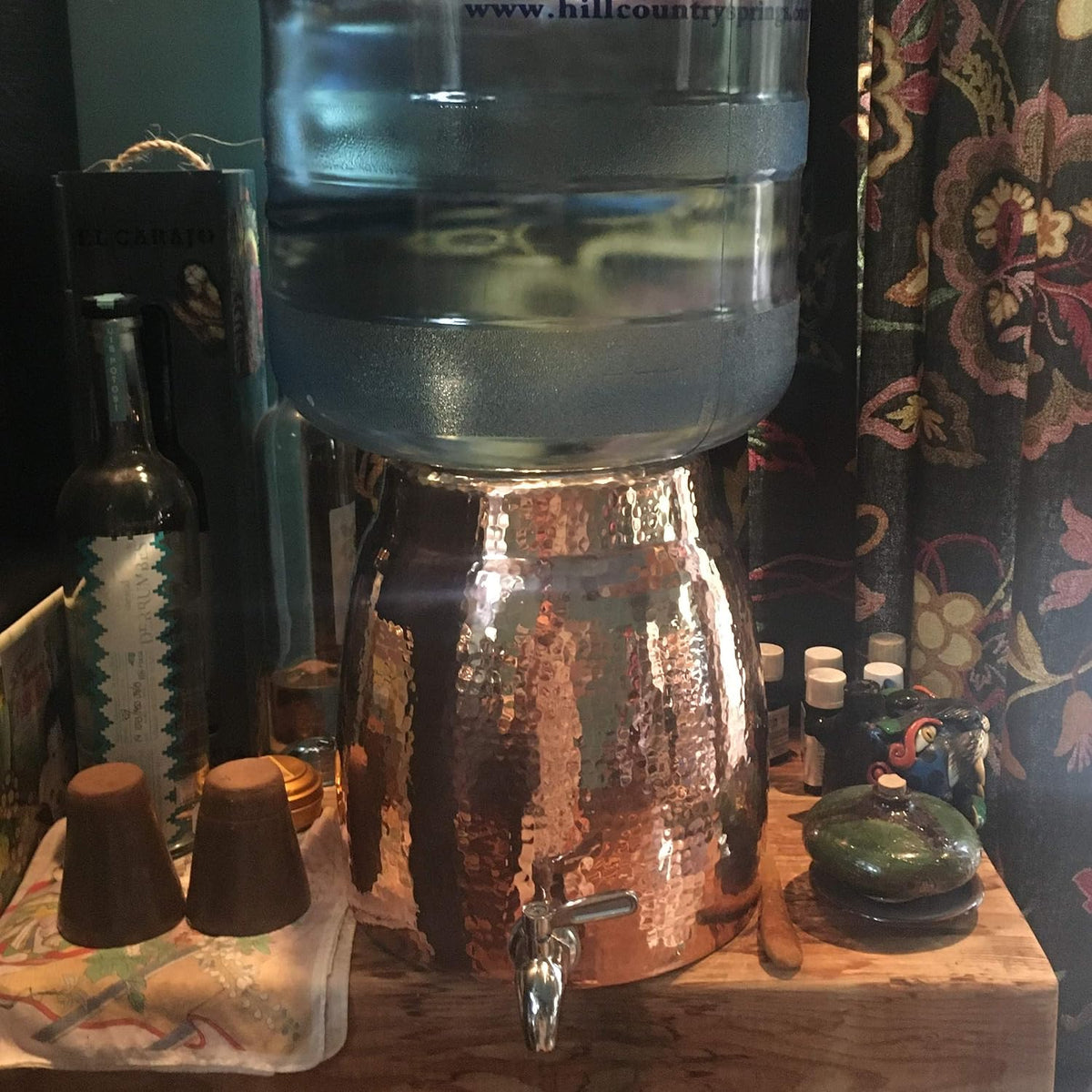 Niagara Water Dispenser | 100% Pure Copper, Heavy Gauge Water Container, Hand Hammered | 2+ Gallon Capacity, Fits 2–5 Gallon Jugs | Lid & Stainless Steel Spigot Included
