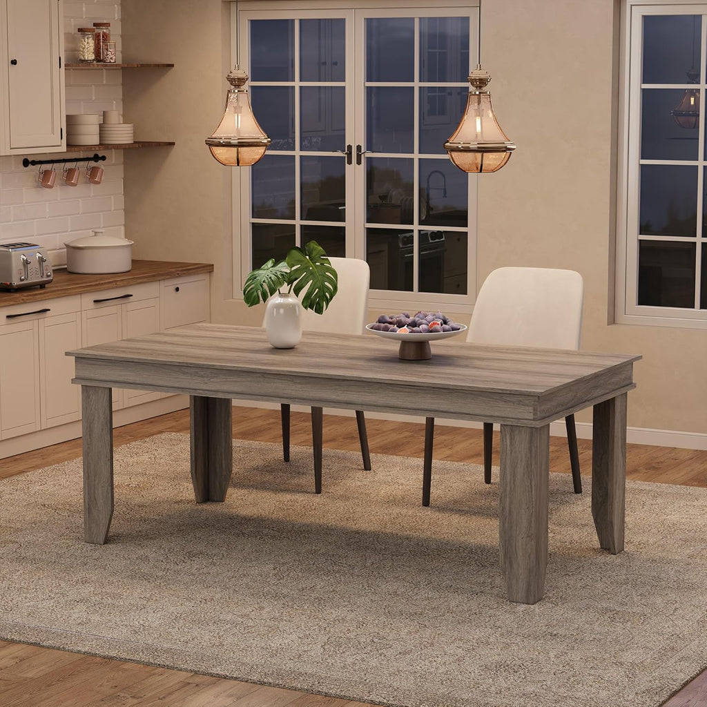 Farmhouse Dining Table for 6-8 People, 71 in Long Kitchen Tables with Wooden Sturdy Frame, 6 ft Large Rectangular Dinner Table for Dining Room, Kitchen, Grey Walnut, 71" Non-extendable