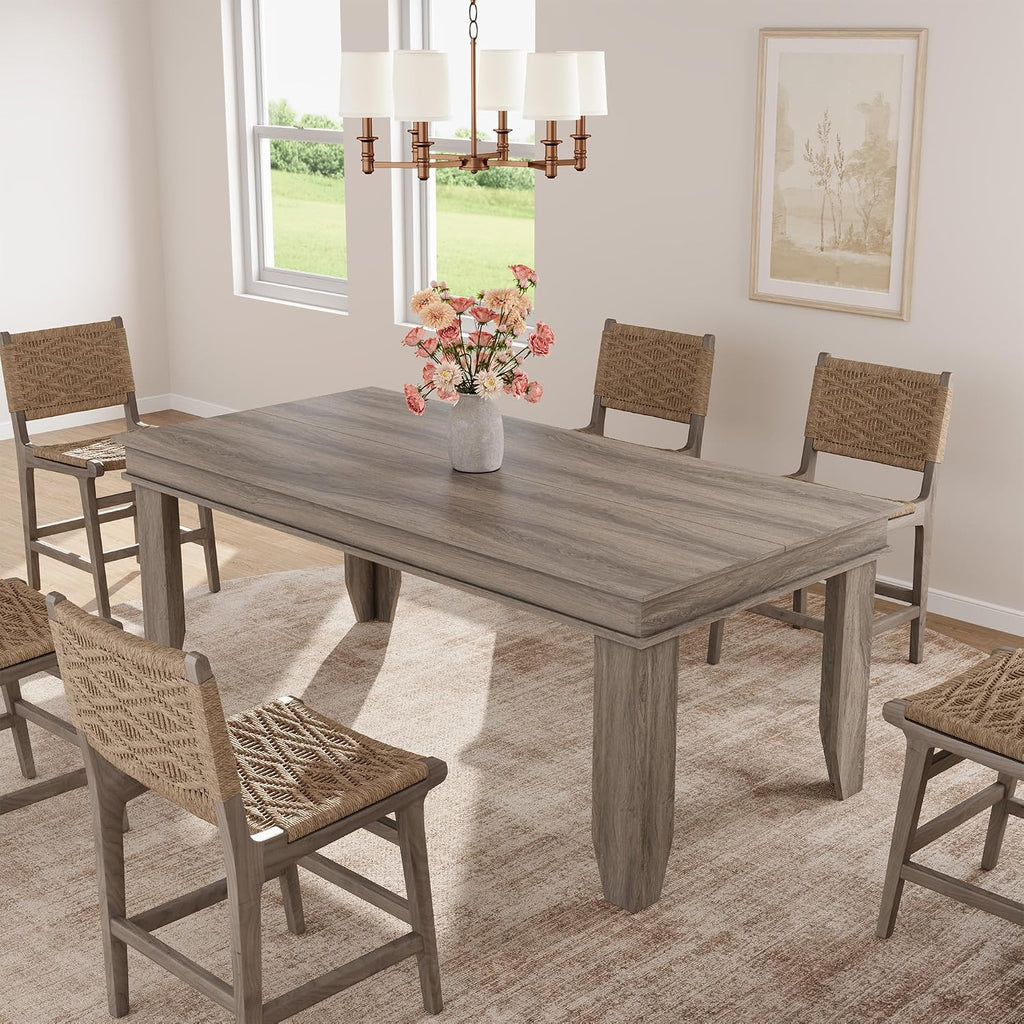 Farmhouse Dining Table for 6-8 People, 71 in Long Kitchen Tables with Wooden Sturdy Frame, 6 ft Large Rectangular Dinner Table for Dining Room, Kitchen, Grey Walnut, 71" Non-extendable