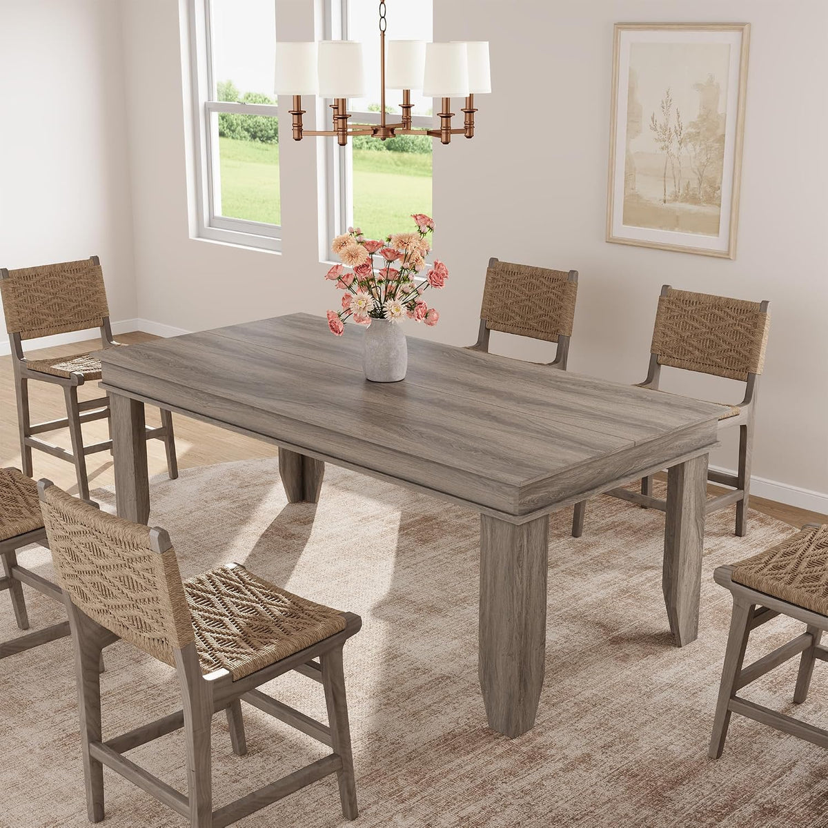 Farmhouse Dining Table for 6-8 People, 71 in Long Kitchen Tables with Wooden Sturdy Frame, 6 ft Large Rectangular Dinner Table for Dining Room, Kitchen, Grey Walnut, 71" Non-extendable