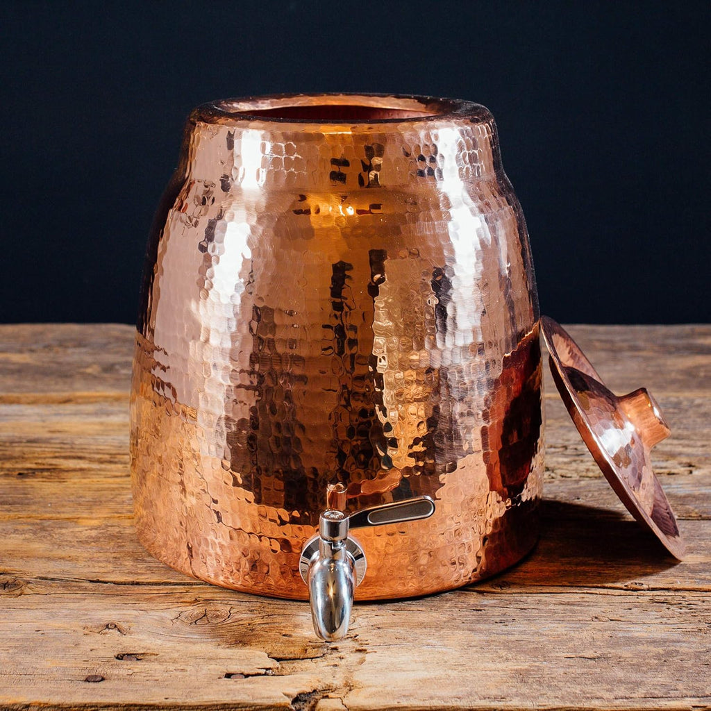 Niagara Water Dispenser | 100% Pure Copper, Heavy Gauge Water Container, Hand Hammered | 2+ Gallon Capacity, Fits 2–5 Gallon Jugs | Lid & Stainless Steel Spigot Included