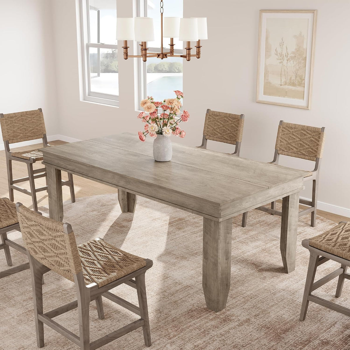 Farmhouse Dining Table for 6-8 People, 71 in Long Kitchen Tables with Wooden Sturdy Frame, 6 ft Large Rectangular Dinner Table for Dining Room, Kitchen, Grey, 71" Non-extendable