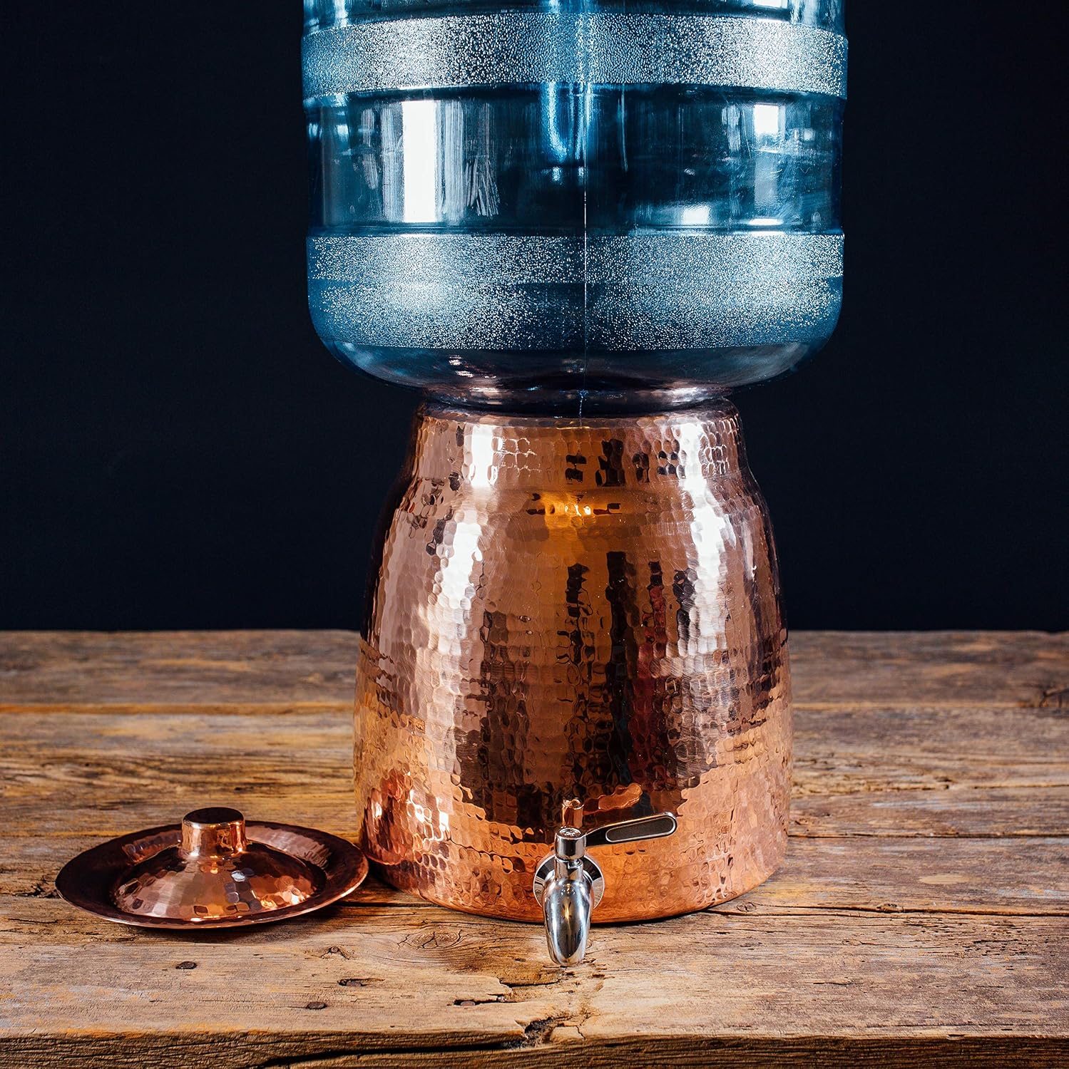 Niagara Water Dispenser | 100% Pure Copper, Heavy Gauge Water Container, Hand Hammered | 2+ Gallon Capacity, Fits 2–5 Gallon Jugs | Lid & Stainless Steel Spigot Included